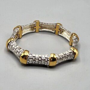 Joan Rivers Stretchy Bangle Silver + Gold Tone Basketweave Chunky One Size